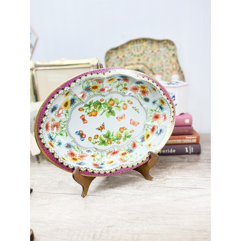 Vintage Daher Metal Tray - English Butterfly Decor